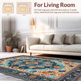Ultra Soft Area Rug, Non Slip, Stain Resistant, Washable Area Rugs for Living Room, Bedroom, Luxurious Jewel-Toned Decorative Elements(Blue)