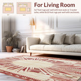 Ultra Soft Area Rug, Non Slip, Stain Resistant, Washable Area Rugs for Living Room, Bedroom, Boho Sunburst Rug Round Beige/Burgundy(Red)