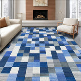 Ultra Soft Area Rug, Non Slip, Stain Resistant, Washable Area Rugs for Living Room, Bedroom, Stylish Patchwork Blue Grey Mosaic(Blue)