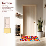Ultra Soft Area Rug, Non Slip, Stain Resistant, Washable Area Rugs for Living Room, Bedroom, Dynamic Rainbow Animal Illustrations(Red)