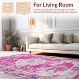 Ultra Soft Area Rug, Non Slip, Stain Resistant, Washable Area Rugs for Living Room, Bedroom, Rustic Soft Pink Geometric Design(Pink)