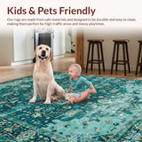 Ultra Soft Area Rug, Non Slip, Stain Resistant, Washable Area Rugs for Living Room, Bedroom, Elegant Distressed Medallion Motif(Blue)