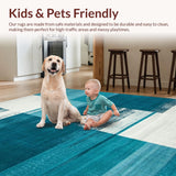 Ultra Soft Area Rug, Non Slip, Stain Resistant, Washable Area Rugs for Living Room, Bedroom, Contemporary Abstract Teal Geometry(Blue)