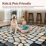 Ultra Soft Area Rug, Non Slip, Stain Resistant, Washable Area Rugs for Living Room, Bedroom, Zen Stone Mosaic Area with Cobblestone Inspired Boho Geometric Motifs(Beige)