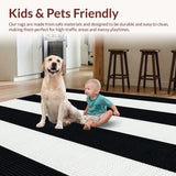 Ultra Soft Area Rug, Non Slip, Stain Resistant, Washable Area Rugs for Living Room, Bedroom, Sleek Abstract Striped Arrangement(Black)