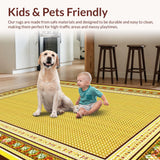 Ultra Soft Area Rug, Non Slip, Stain Resistant, Washable Area Rugs for Living Room, Bedroom, Playful Bright Geometric Theme(Gold)