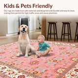Ultra Soft Area Rug, Non Slip, Stain Resistant, Washable Area Rugs for Living Room, Bedroom, Rustic Creamy Beige Lattice Arrangement(Pink)