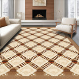 Ultra Soft Area Rug, Non Slip, Stain Resistant, Washable Area Rugs for Living Room, Bedroom, Contemporary Round with Geometric Diamond Motifs(Beige)