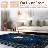 Ultra Soft Area Rug, Non Slip, Stain Resistant, Washable Area Rugs for Living Room, Bedroom, Celestial Whimsical Sun Motif(Blue)