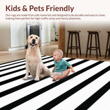 Ultra Soft Area Rug, Non Slip, Stain Resistant, Washable Area Rugs for Living Room, Bedroom, Monochrome Cabana Striped Woven Rug for Entryway Chic Home Decor(Black)