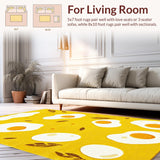 Ultra Soft Area Rug, Non Slip, Stain Resistant, Washable Area Rugs for Living Room, Bedroom, Whimsical Fried Egg Design(Yellow)