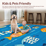 Ultra Soft Area Rug, Non Slip, Stain Resistant, Washable Area Rugs for Living Room, Bedroom, Vibrant Coastal Animal Design(Blue)