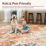 Ultra Soft Area Rug, Non Slip, Stain Resistant, Washable Area Rugs for Living Room, Bedroom, Cozy Pastel Ogee Arrangement(Orange)