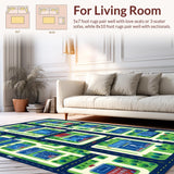 Ultra Soft Area Rug, Non Slip, Stain Resistant, Washable Area Rugs for Living Room, Bedroom, Whimsical Green Landscape Design(Blue)
