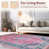 Ultra Soft Area Rug, Non Slip, Stain Resistant, Washable Area Rugs for Living Room, Bedroom, Chic Vintage Botanical Pattern(Pink)