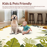 Ultra Soft Area Rug, Non Slip, Stain Resistant, Washable Area Rugs for Living Room, Bedroom, Dreamy Safari Beige Area Featuring Sweet Jungle Creatures(Green)