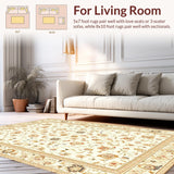 Ultra Soft Area Rug, Non Slip, Stain Resistant, Washable Area Rugs for Living Room, Bedroom, Rustic Vintage Botanical Design(Beige)
