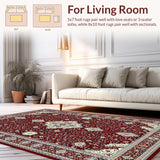 Ultra Soft Area Rug, Non Slip, Stain Resistant, Washable Area Rugs for Living Room, Bedroom, Sophisticated Abstract Burgundy Artistry(Red)