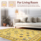 Ultra Soft Area Rug, Non Slip, Stain Resistant, Washable Area Rugs for Living Room, Bedroom, Lively Vintage Botanical Design(Yellow)