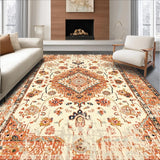 Ultra Soft Area Rug, Non Slip, Stain Resistant, Washable Area Rugs for Living Room, Bedroom, Rustic Circular Distressed Pattern(Ivory)