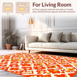 Ultra Soft Area Rug, Non Slip, Stain Resistant, Washable Area Rugs for Living Room, Bedroom, Rustic Textured Ogee Arrangement(Orange)