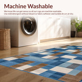 Ultra Soft Area Rug, Non Slip, Stain Resistant, Washable Area Rugs for Living Room, Bedroom, Elegant Earthy Toned Checkered Aesthetic(Blue)