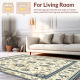 Ultra Soft Area Rug, Non Slip, Stain Resistant, Washable Area Rugs for Living Room, Bedroom, Elegant Floral Beige and Azure Area(Beige)