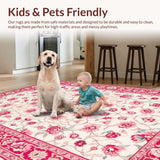 Ultra Soft Area Rug, Non Slip, Stain Resistant, Washable Area Rugs for Living Room, Bedroom, Tranquil Vintage Flower Style(White)