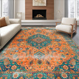 Ultra Soft Area Rug, Non Slip, Stain Resistant, Washable Area Rugs for Living Room, Bedroom, Vibrant Orange Distressed Elegance(Orange)