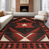 Ultra Soft Area Rug, Non Slip, Stain Resistant, Washable Area Rugs for Living Room, Bedroom, Primitive Dark Toned Geometric(Red)