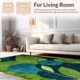 Ultra Soft Area Rug, Non Slip, Stain Resistant, Washable Area Rugs for Living Room, Bedroom, Rustic Organic Leaf Patterned Charm(Green)
