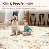 Elegant Distressed Area Featuring Beige Floral and Abstract Symmetry(Beige)
