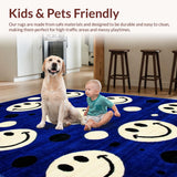 Ultra Soft Area Rug, Non Slip, Stain Resistant, Washable Area Rugs for Living Room, Bedroom, Vibrant Round Funky Art(Blue)