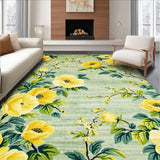 Ultra Soft Area Rug, Non Slip, Stain Resistant, Washable Area Rugs for Living Room, Bedroom, Floral Bath Mat with Yellow Blooms and Green Leaves(Yellow)