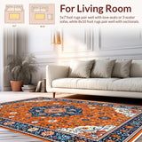Ultra Soft Area Rug, Non Slip, Stain Resistant, Washable Area Rugs for Living Room, Bedroom, Cheerful Multi-Tonal Floral Element(Orange)
