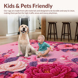Ultra Soft Area Rug, Non Slip, Stain Resistant, Washable Area Rugs for Living Room, Bedroom, Charming Absorbent Floral Bath Carpet for Chic Decor(Pink)