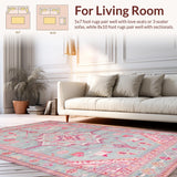 Ultra Soft Area Rug, Non Slip, Stain Resistant, Washable Area Rugs for Living Room, Bedroom, Vibrant Pink Geometric Accents(Pink)
