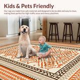 Ultra Soft Area Rug, Non Slip, Stain Resistant, Washable Area Rugs for Living Room, Bedroom, Warm Toned Tiled Aesthetic Piece(Orange)