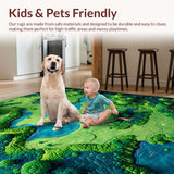 Ultra Soft Area Rug, Non Slip, Stain Resistant, Washable Area Rugs for Living Room, Bedroom, Educational Earth Tones Map Motif(Green)