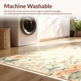 Ultra Soft Area Rug, Non Slip, Stain Resistant, Washable Area Rugs for Living Room, Bedroom, Pastel Floral Blossom Area with Vintage Inspired Botanical Design(Beige)