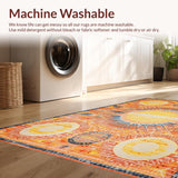 Ultra Soft Area Rug, Non Slip, Stain Resistant, Washable Area Rugs for Living Room, Bedroom, Eclectic Earthy Sunburst Aesthetic(Orange)
