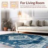 Ultra Soft Area Rug, Non Slip, Stain Resistant, Washable Area Rugs for Living Room, Bedroom, Artistic Floral Patterned Elegance(Blue)