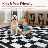 Ultra Soft Area Rug, Non Slip, Stain Resistant, Washable Area Rugs for Living Room, Bedroom, Graphic Checkered Patio Rug Modern Floor Covering(Black)