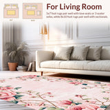 Ultra Soft Area Rug, Non Slip, Stain Resistant, Washable Area Rugs for Living Room, Bedroom, Elegant Pastel Rose Arrangement(Pink)