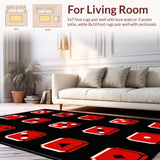 Ultra Soft Area Rug, Non Slip, Stain Resistant, Washable Area Rugs for Living Room, Bedroom, Dynamic Tiled Pattern in Black(Red)