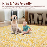 Ultra Soft Area Rug, Non Slip, Stain Resistant, Washable Area Rugs for Living Room, Bedroom, Bold Botanical Symmetrical Artwork(Yellow)
