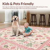 Ultra Soft Area Rug, Non Slip, Stain Resistant, Washable Area Rugs for Living Room, Bedroom, Elegant Vintage Rose Pattern(Pink)