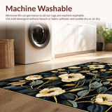 Ultra Soft Area Rug, Non Slip, Stain Resistant, Washable Area Rugs for Living Room, Bedroom, Chic Low Pile Floral Motif(Black)