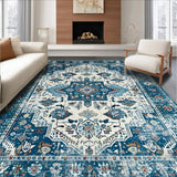 Ultra Soft Area Rug, Non Slip, Stain Resistant, Washable Area Rugs for Living Room, Bedroom, Chic Coastal Floral Accents(Blue)