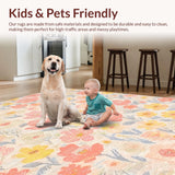 Ultra Soft Area Rug, Non Slip, Stain Resistant, Washable Area Rugs for Living Room, Bedroom, Sweet Peach and White Floral Rug with Cheerful Flower Patterns(Beige)